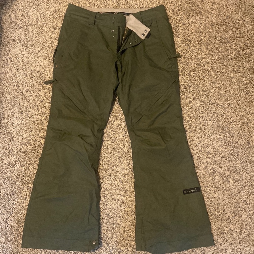 Olive green snow pants